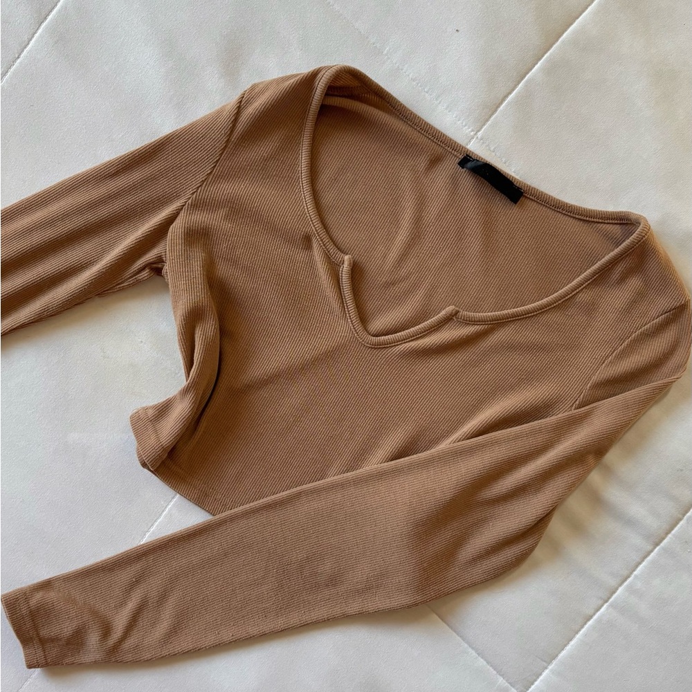 Brown Long Sleeve Crop Top